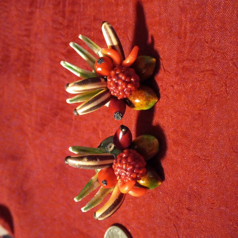 Vintage original Carmen Miranda fruit salad clip On earrings. Marked West German